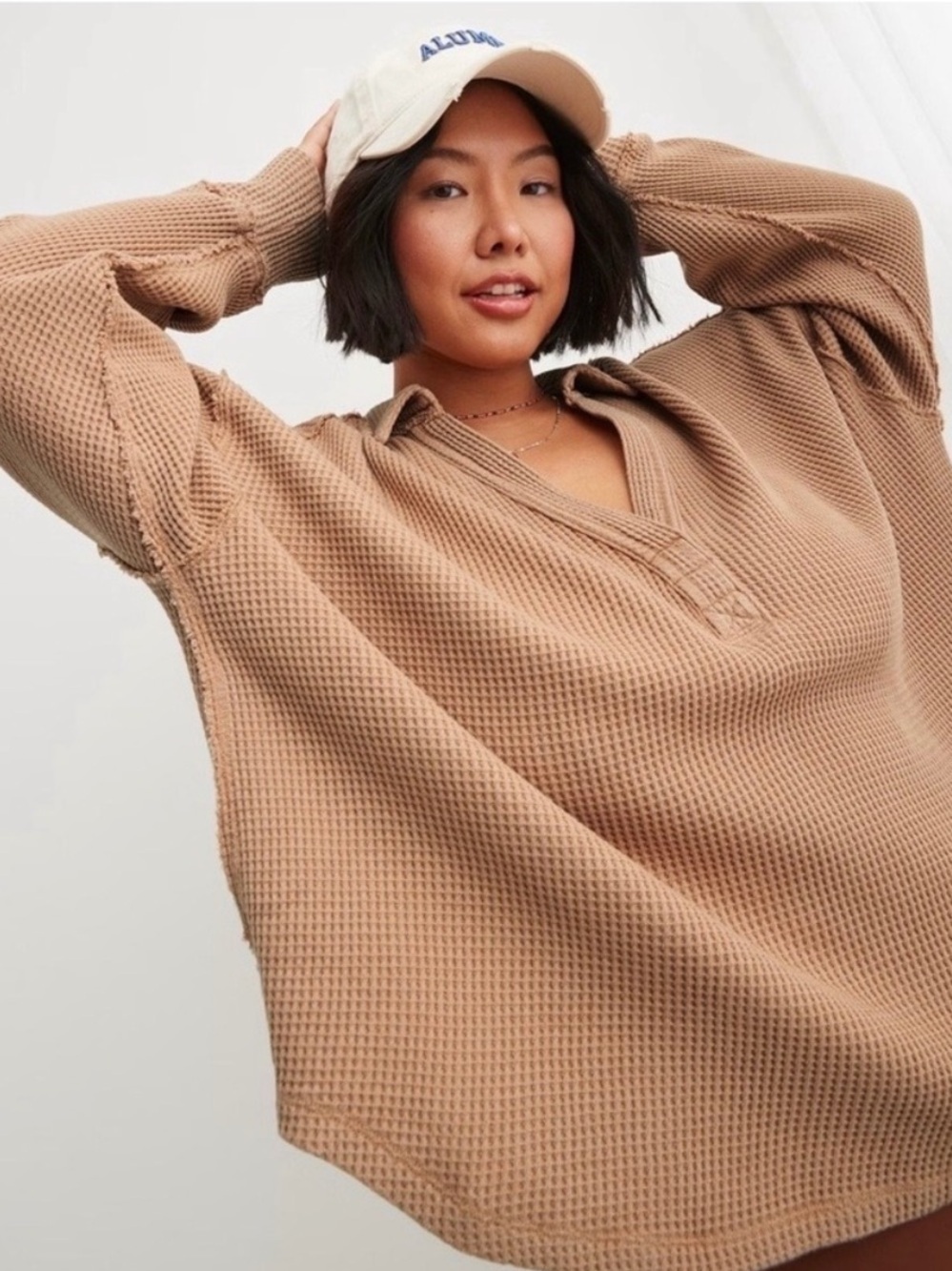 Aerie Lumberjane waffle knit polo sweatshirt Medium